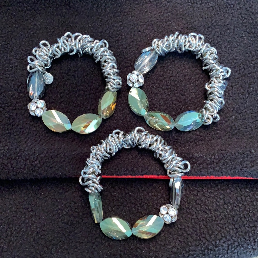 Set of 3 Stretch Sparkly Silver Tone Bracelets